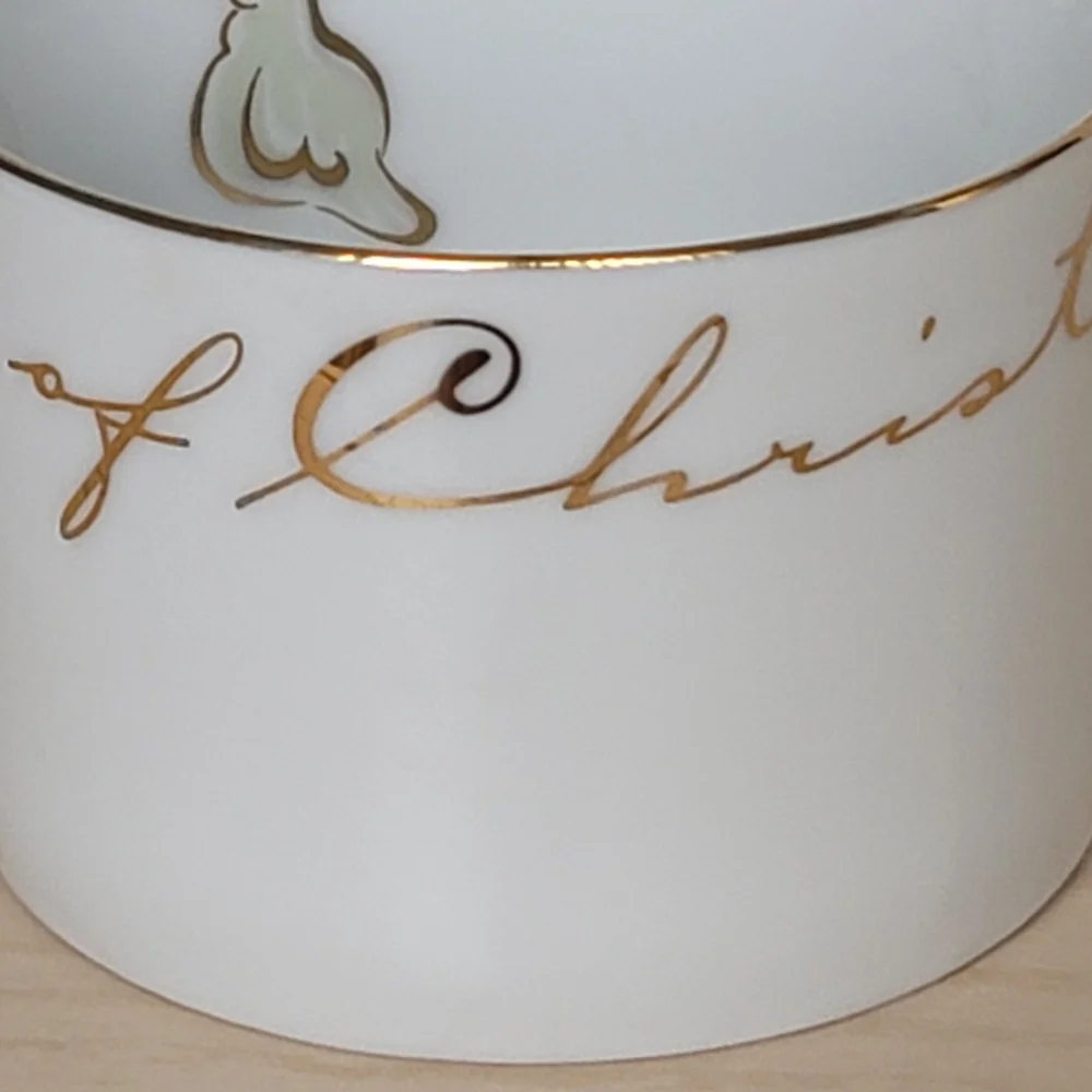Pier 1 Cup and Saucer 12 Days Of Christmas On The First Day Partridge Gold Trim